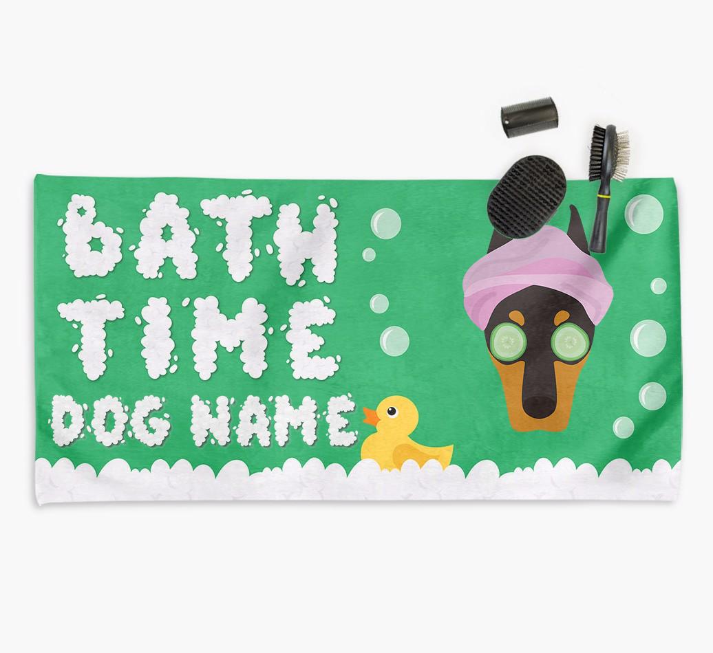 'Bubble Bath Time' Personalised Dog Towel for your {breedCommonName}