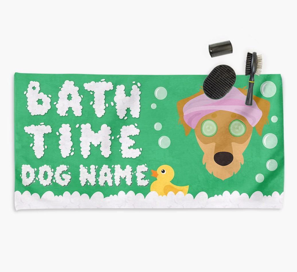 'Bubble Bath Time' Personalised Dog Towel for your {breedCommonName}