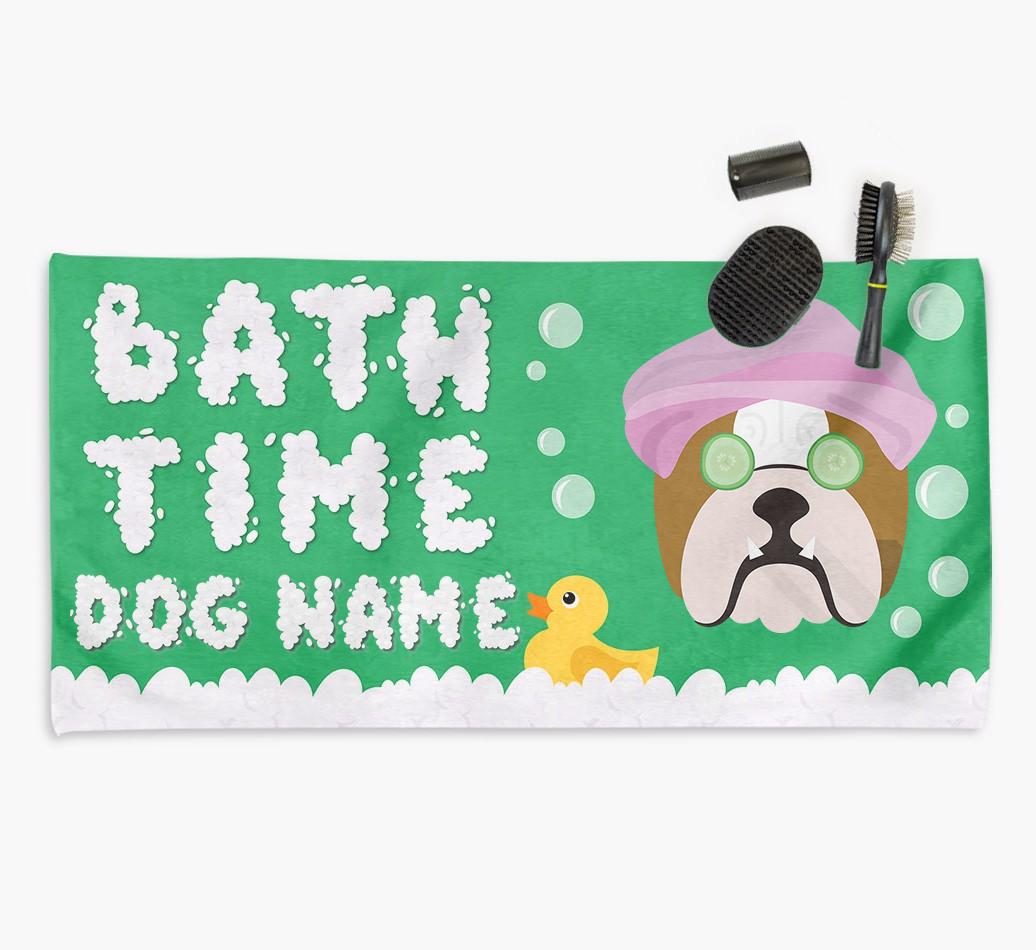 'Bubble Bath Time' Personalised Dog Towel for your {breedCommonName}