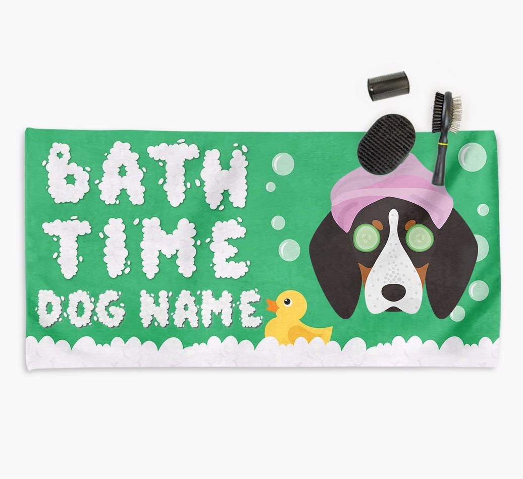 'Bubble Bath Time' Personalised Dog Towel for your {breedCommonName}
