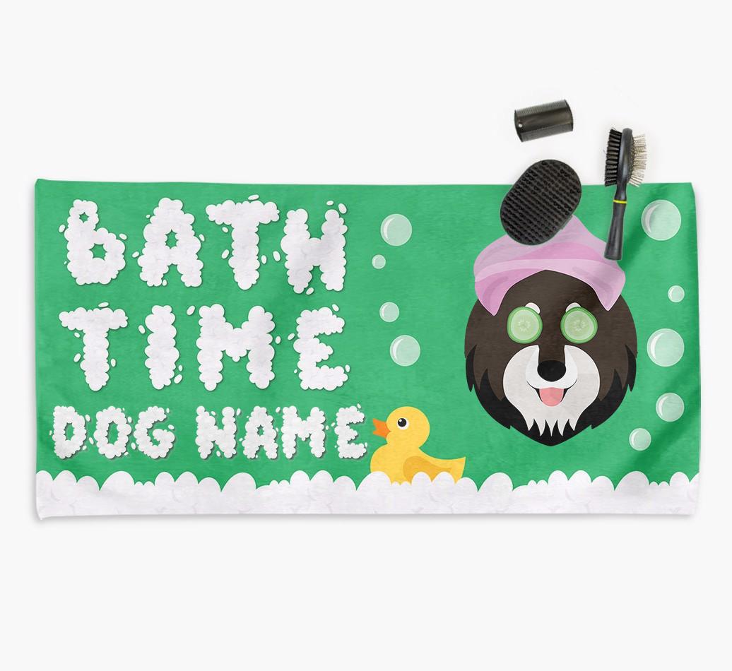 'Bubble Bath Time' Personalised Dog Towel for your {breedCommonName}