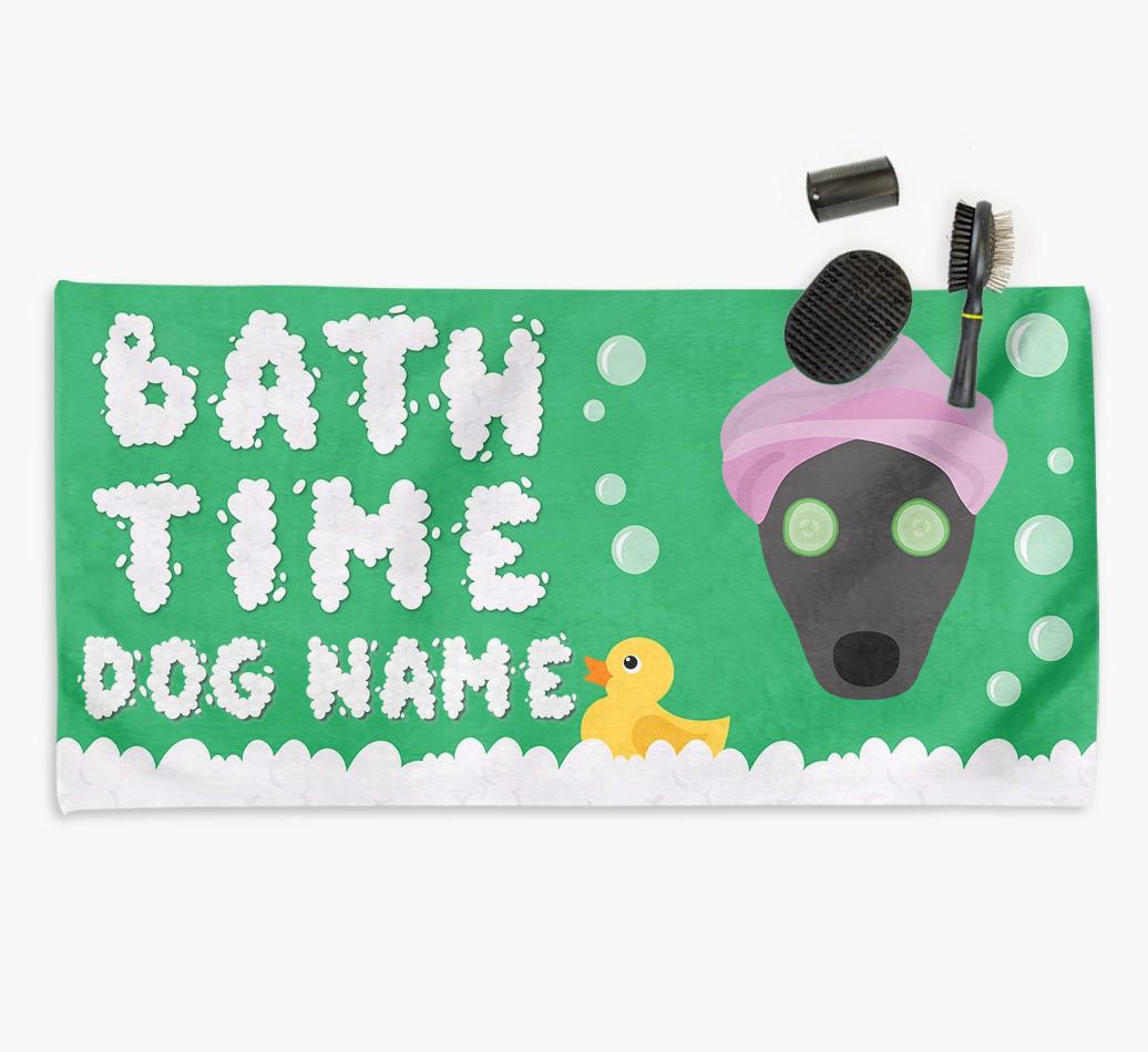 'Bubble Bath Time' Personalised Dog Towel for your {breedCommonName}