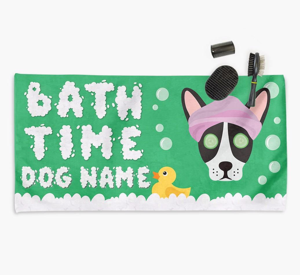'Bubble Bath Time' Personalised Dog Towel for your {breedCommonName}