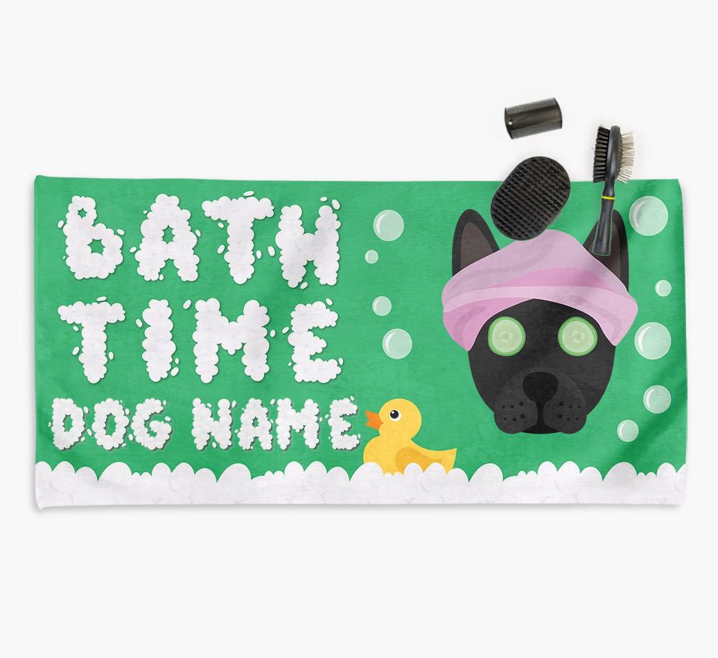 'Bubble Bath Time' Personalised Dog Towel for your {breedCommonName}