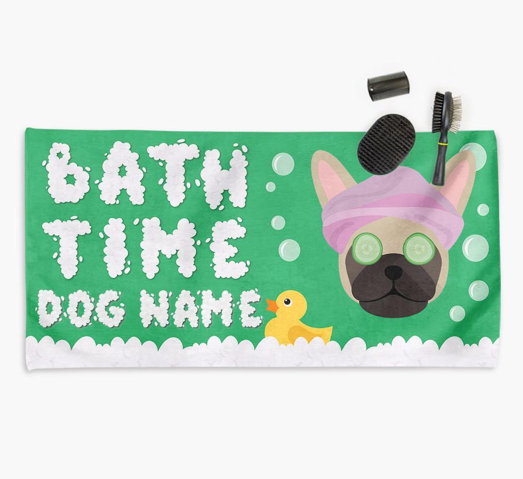 'Bubble Bath Time' Personalised Dog Towel for your {breedCommonName}