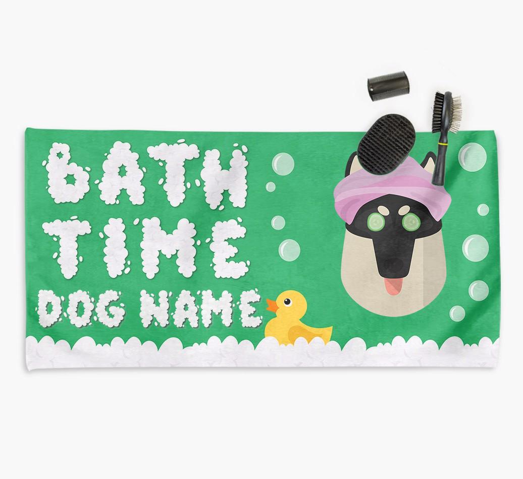 'Bubble Bath Time' Personalised Dog Towel for your {breedCommonName}