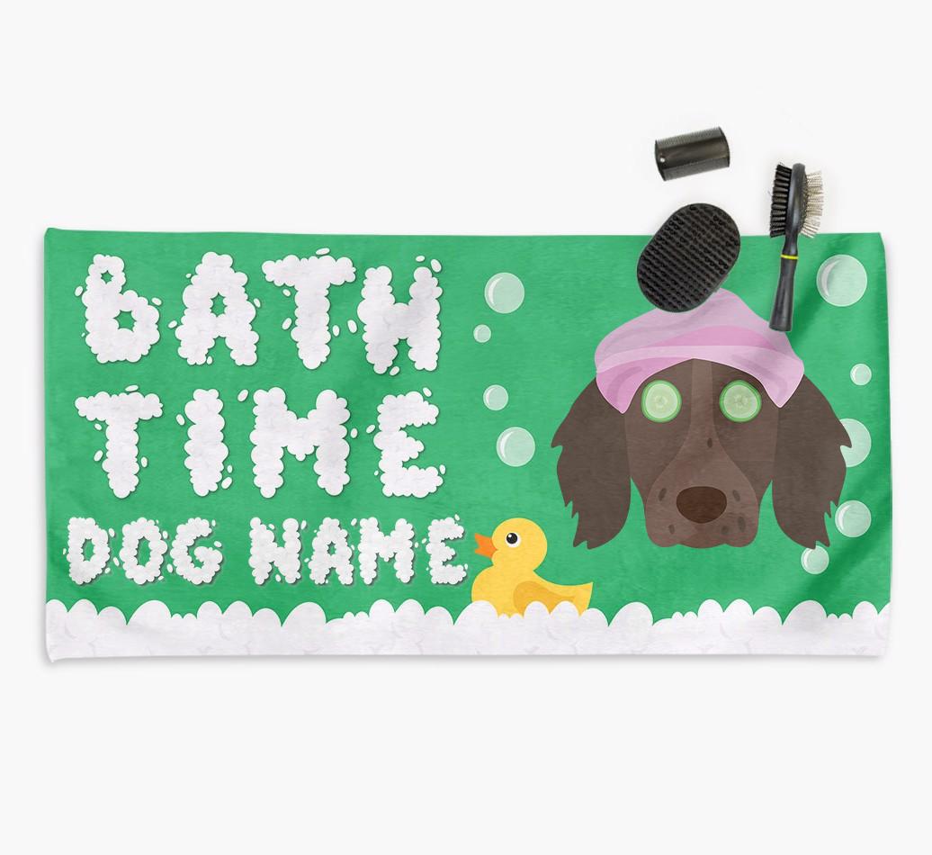 'Bubble Bath Time' Personalised Dog Towel for your {breedCommonName}