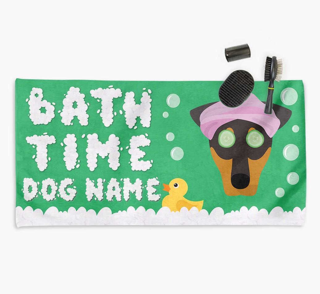 'Bubble Bath Time' Personalised Dog Towel for your {breedCommonName}