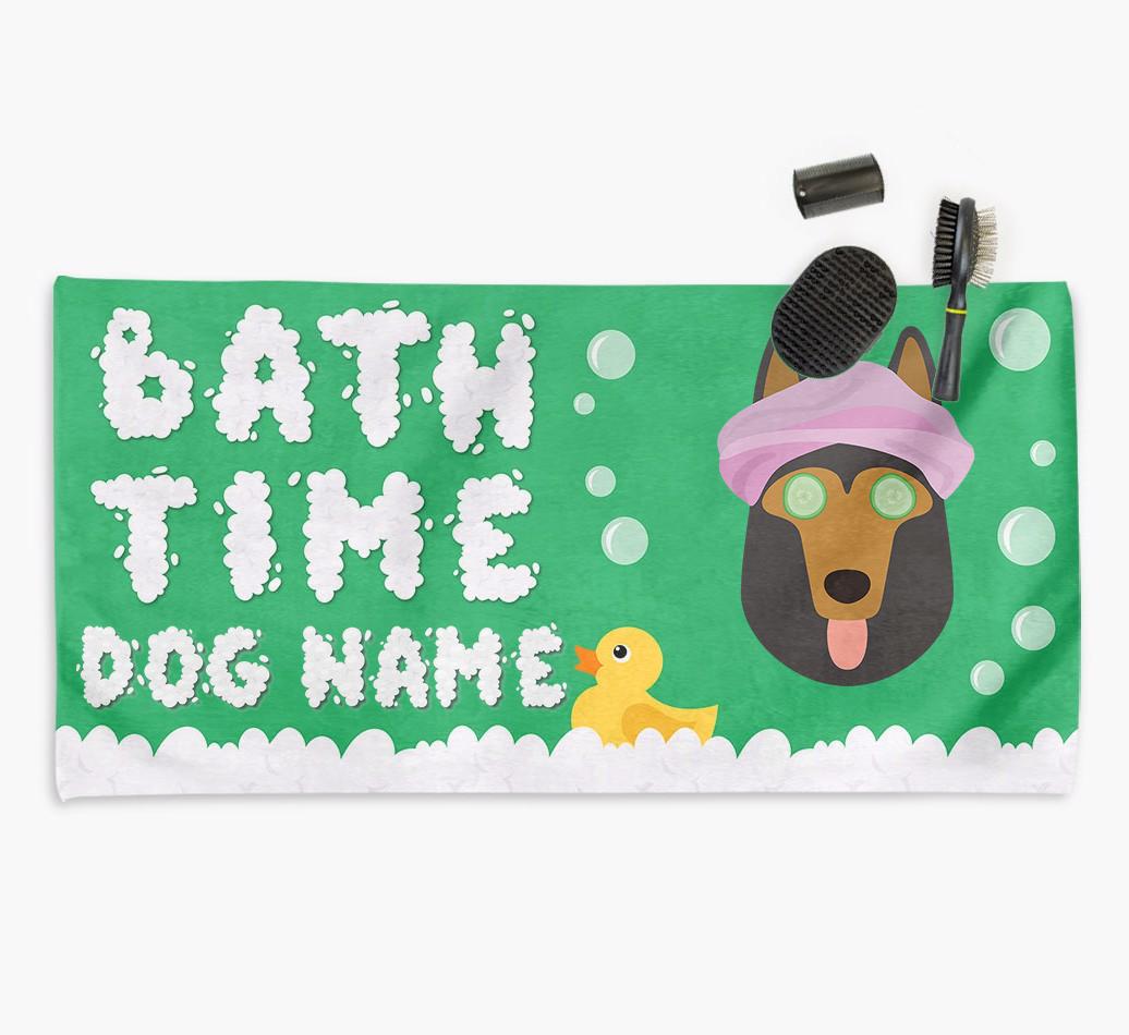'Bubble Bath Time' Personalised Dog Towel for your {breedCommonName}