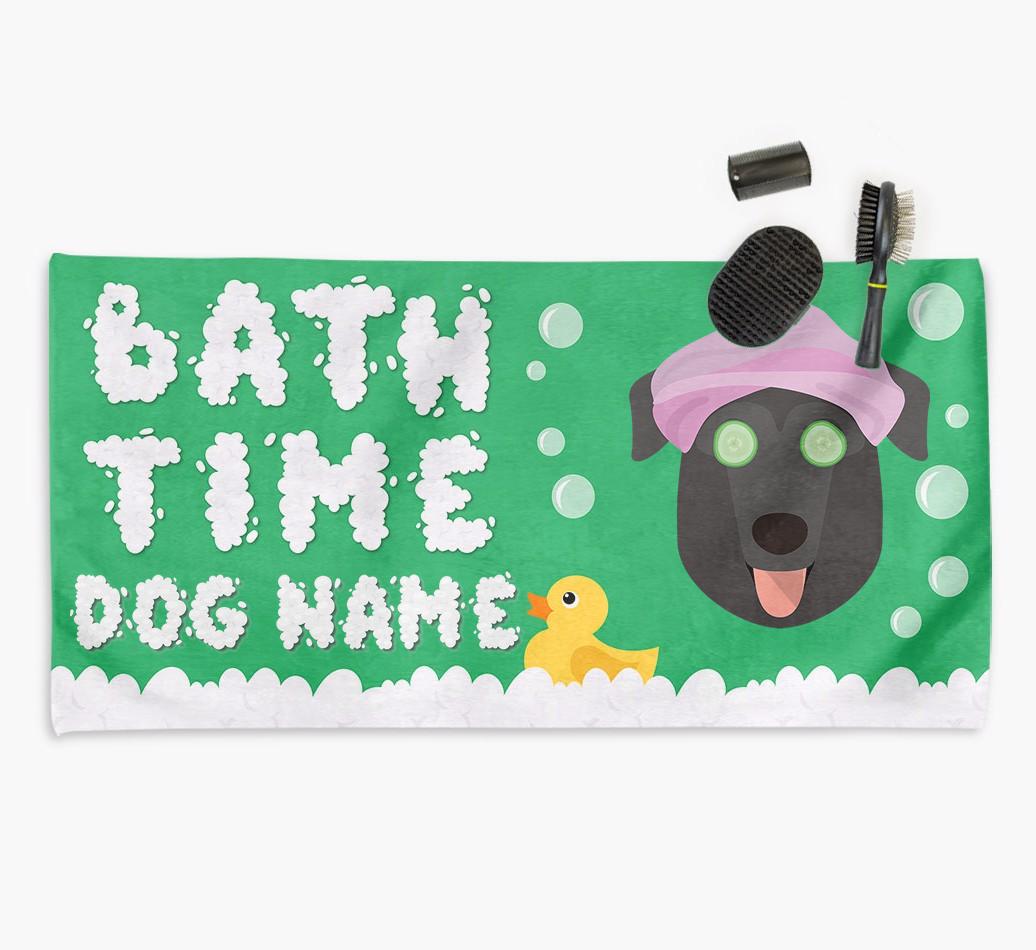 'Bubble Bath Time' Personalised Dog Towel for your {breedCommonName}