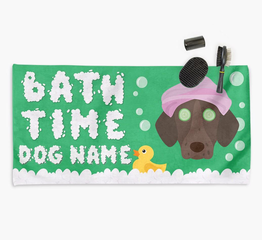 'Bubble Bath Time' Personalised Dog Towel for your {breedCommonName}