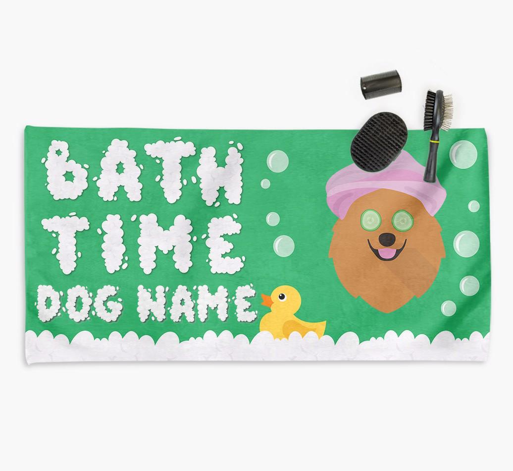 'Bubble Bath Time' Personalised Dog Towel for your {breedCommonName}