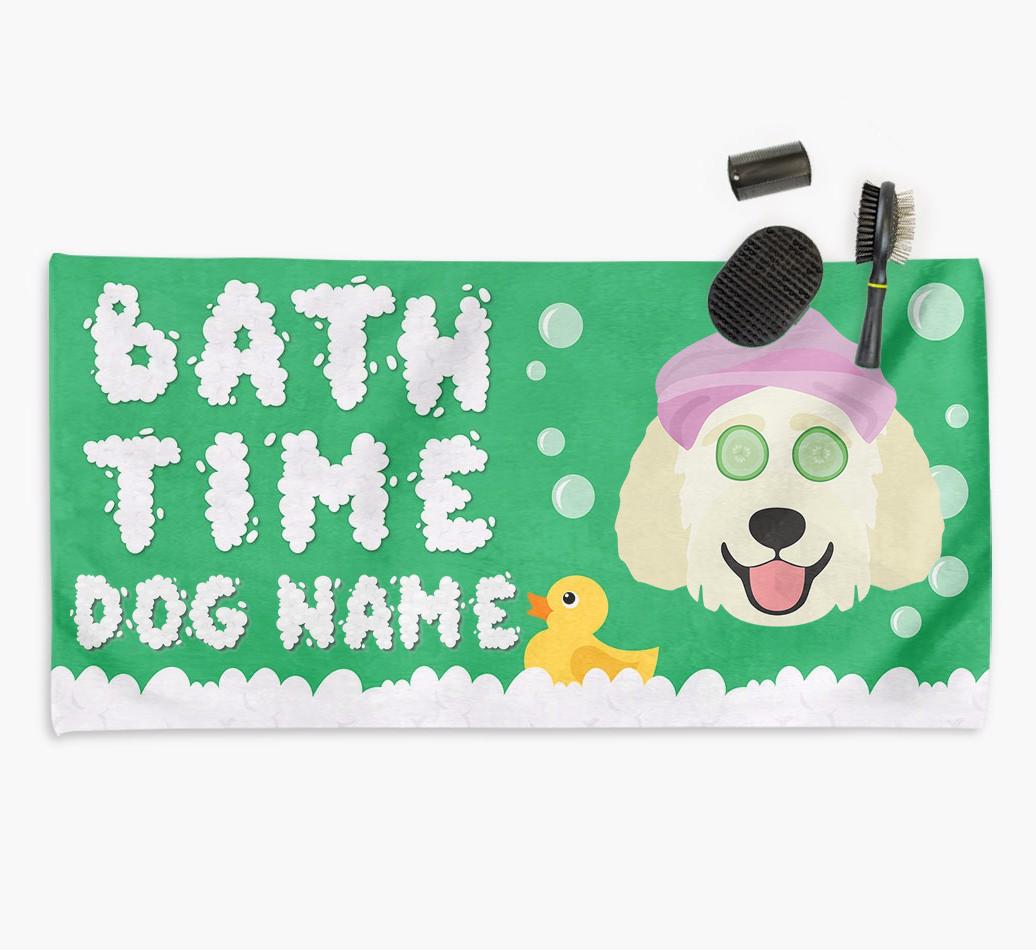 'Bubble Bath Time' Personalised Dog Towel for your {breedCommonName}