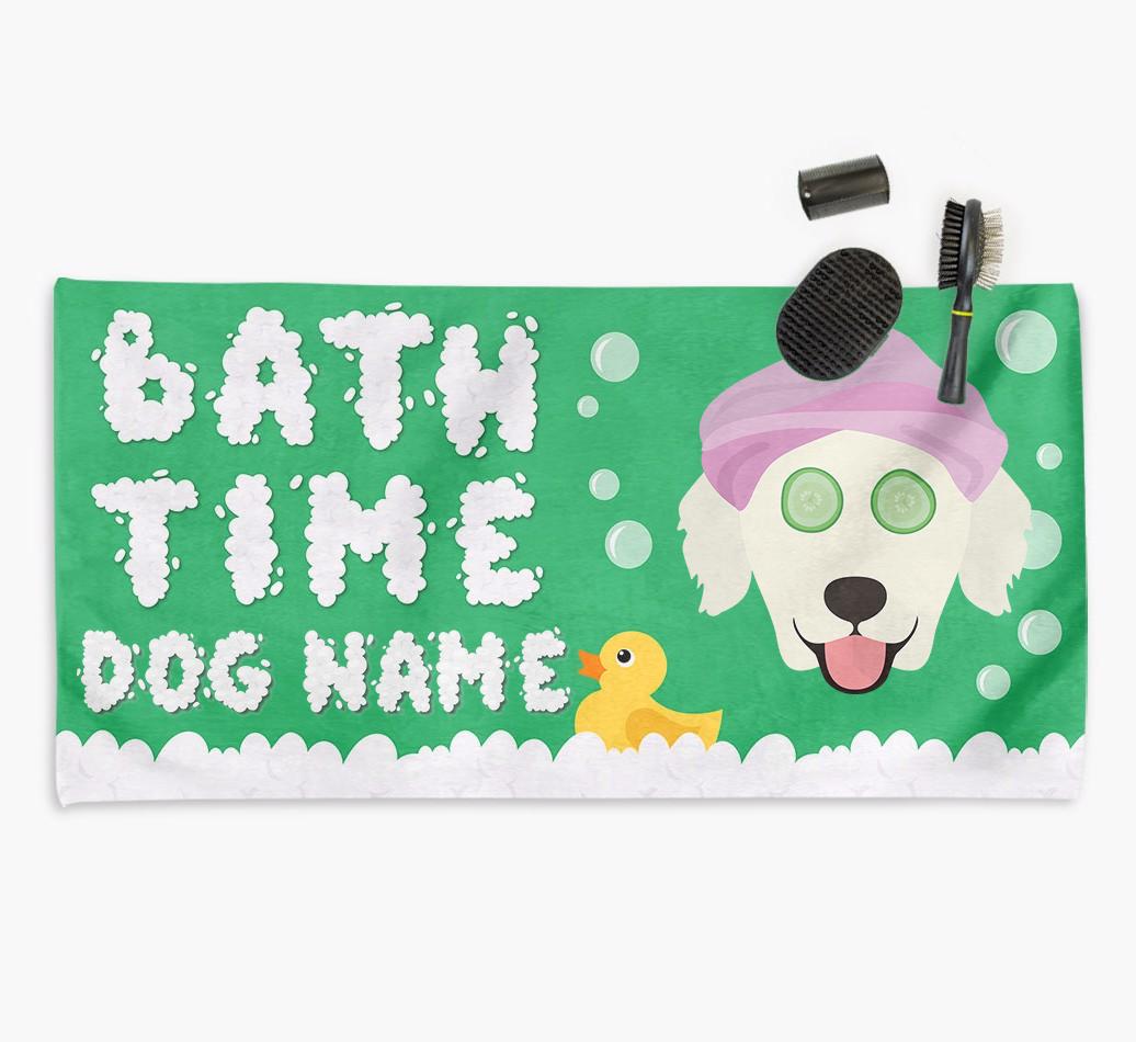 'Bubble Bath Time' Personalised Dog Towel for your {breedCommonName}