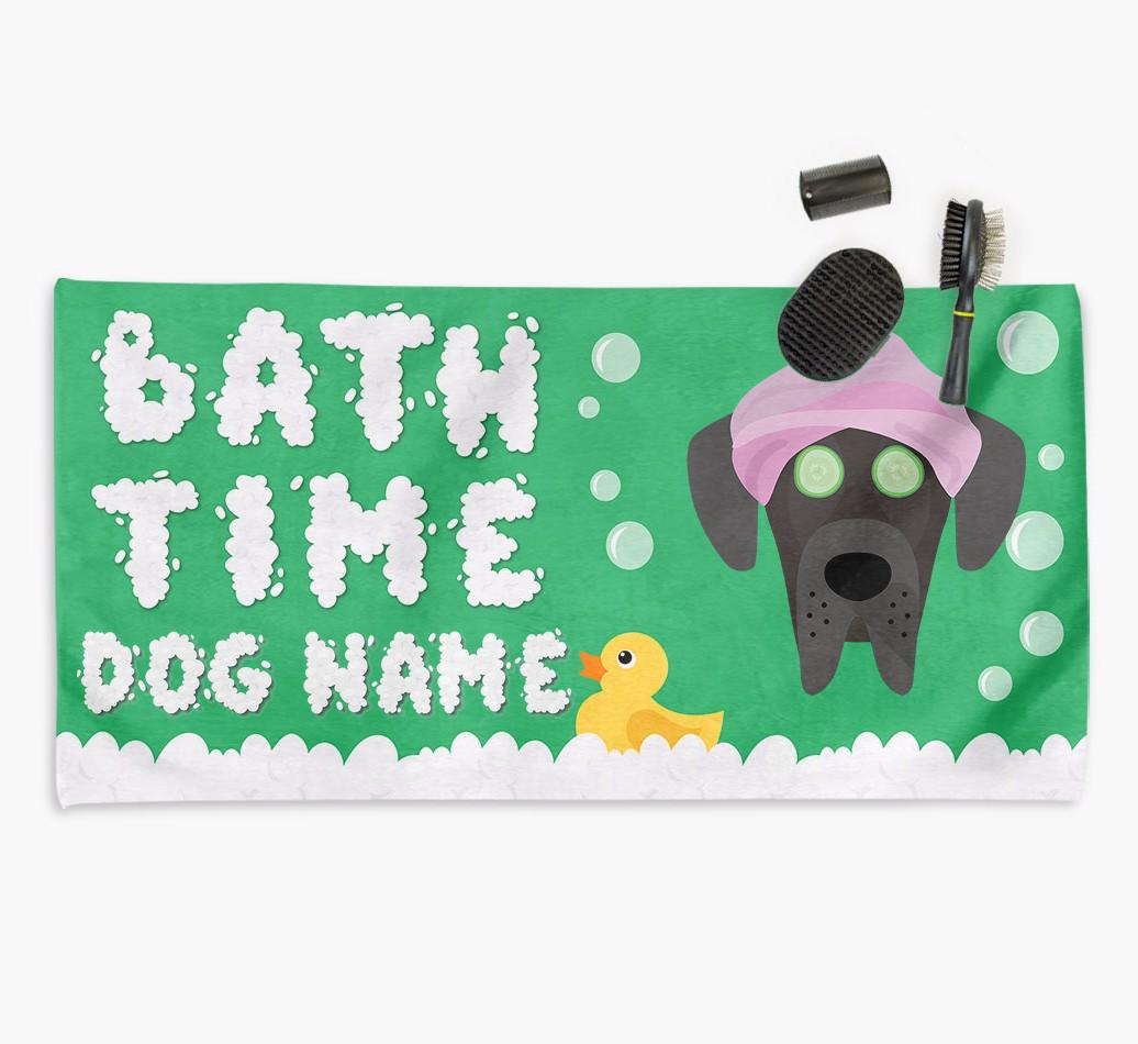 'Bubble Bath Time' Personalised Dog Towel for your {breedCommonName}