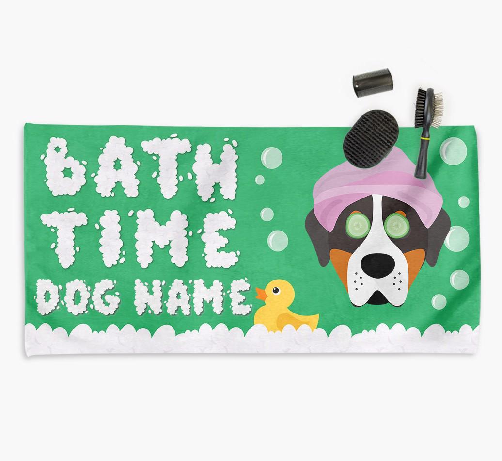 'Bubble Bath Time' Personalised Dog Towel for your {breedCommonName}