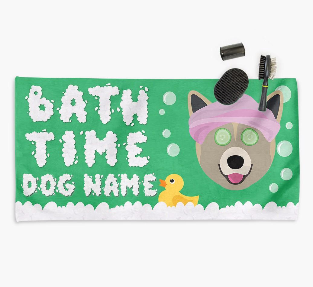 'Bubble Bath Time' Personalised Dog Towel for your {breedCommonName}