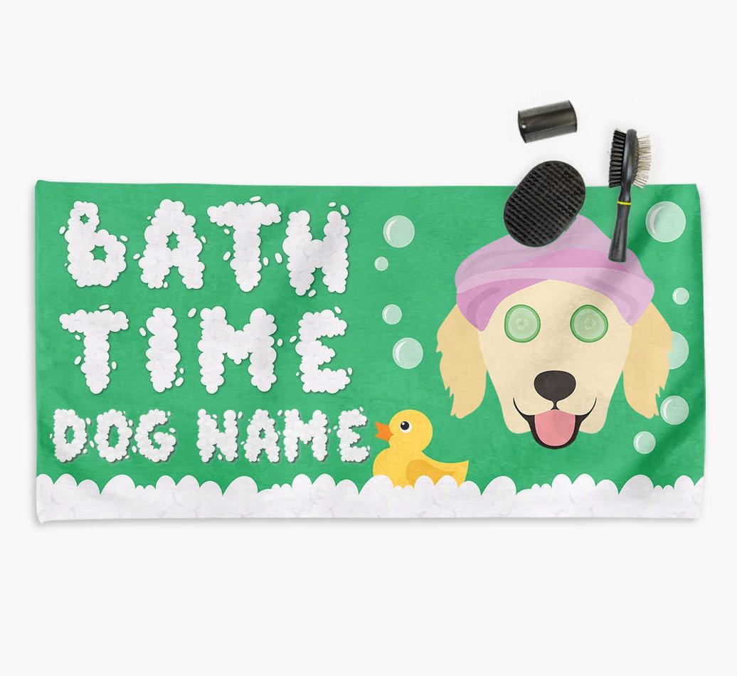 'Bubble Bath Time' Personalised Dog Towel for your {breedCommonName}