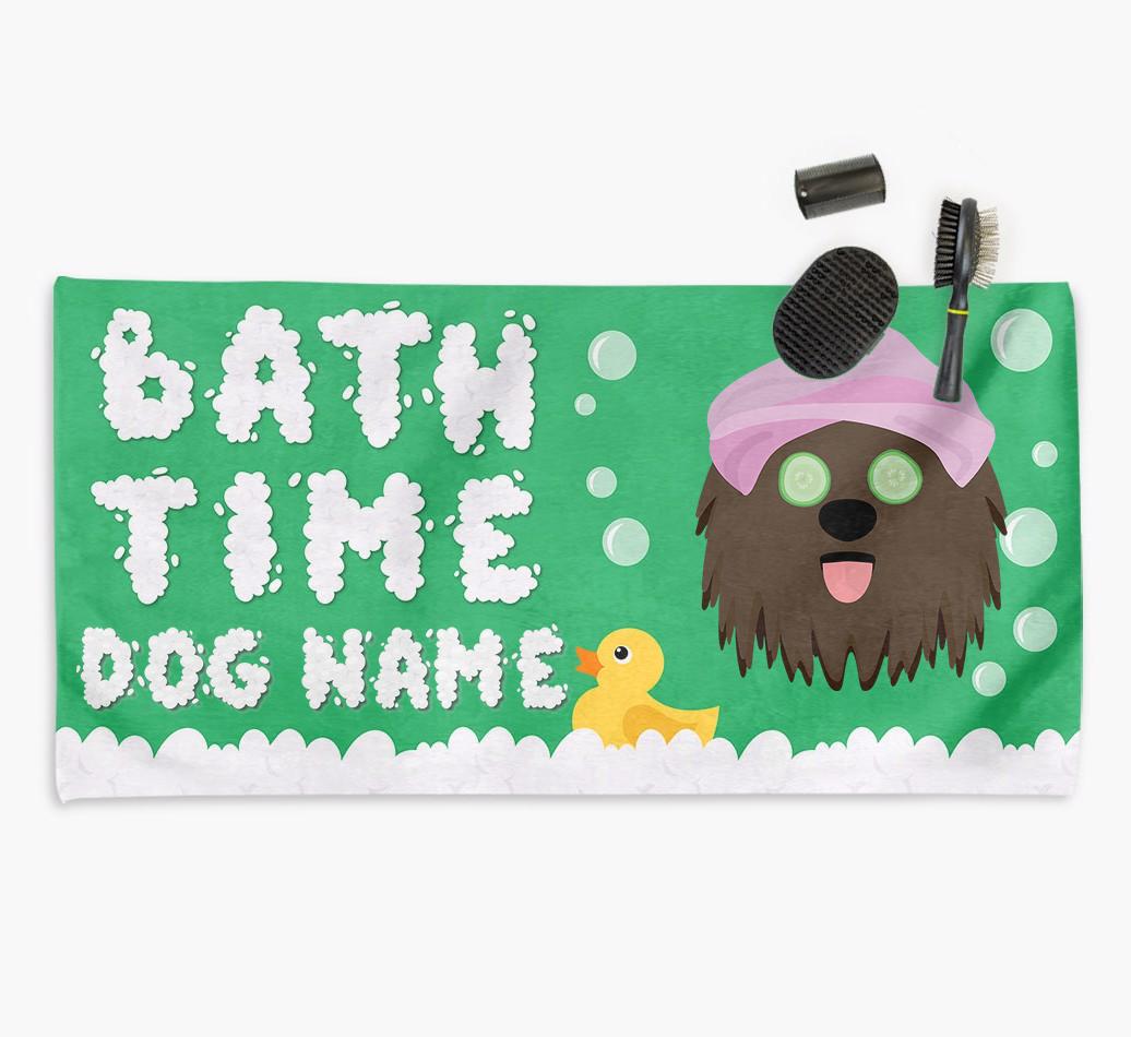 'Bubble Bath Time' Personalised Dog Towel for your {breedCommonName}