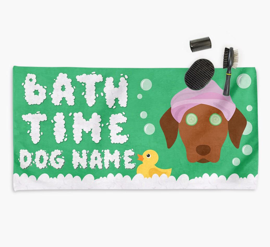 'Bubble Bath Time' Personalised Dog Towel for your {breedCommonName}