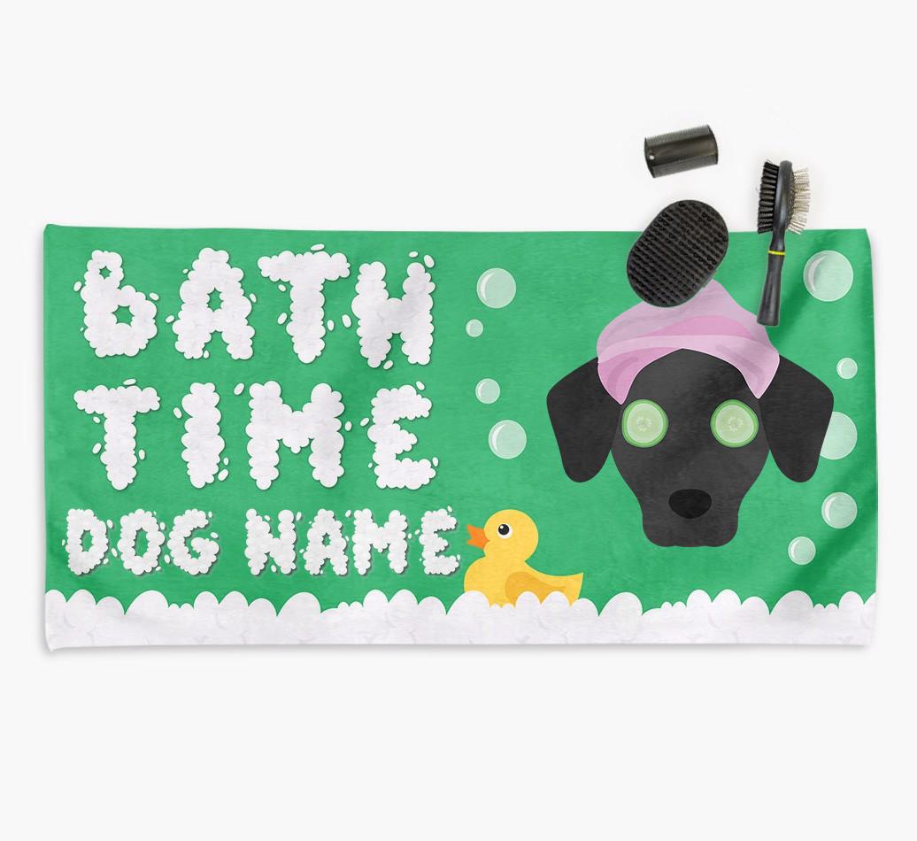 'Bubble Bath Time' Personalised Dog Towel for your {breedCommonName}