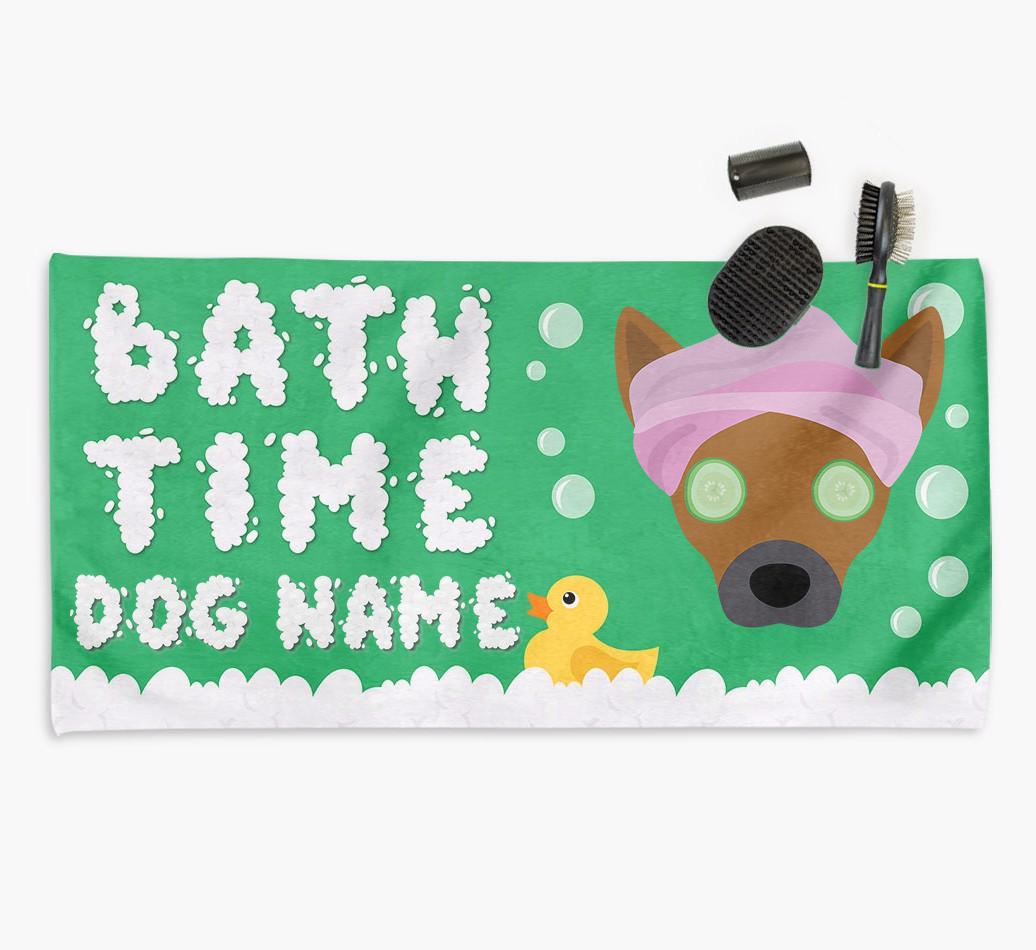 'Bubble Bath Time' Personalised Dog Towel for your {breedCommonName}