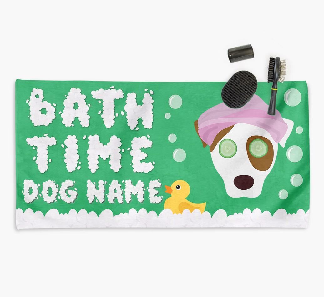 'Bubble Bath Time' Personalised Dog Towel for your {breedCommonName}