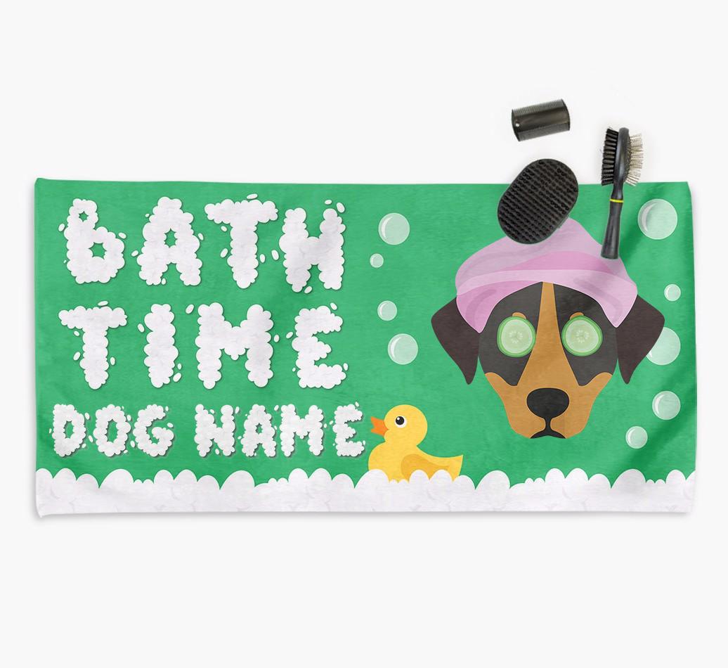 'Bubble Bath Time' Personalised Dog Towel for your {breedCommonName}