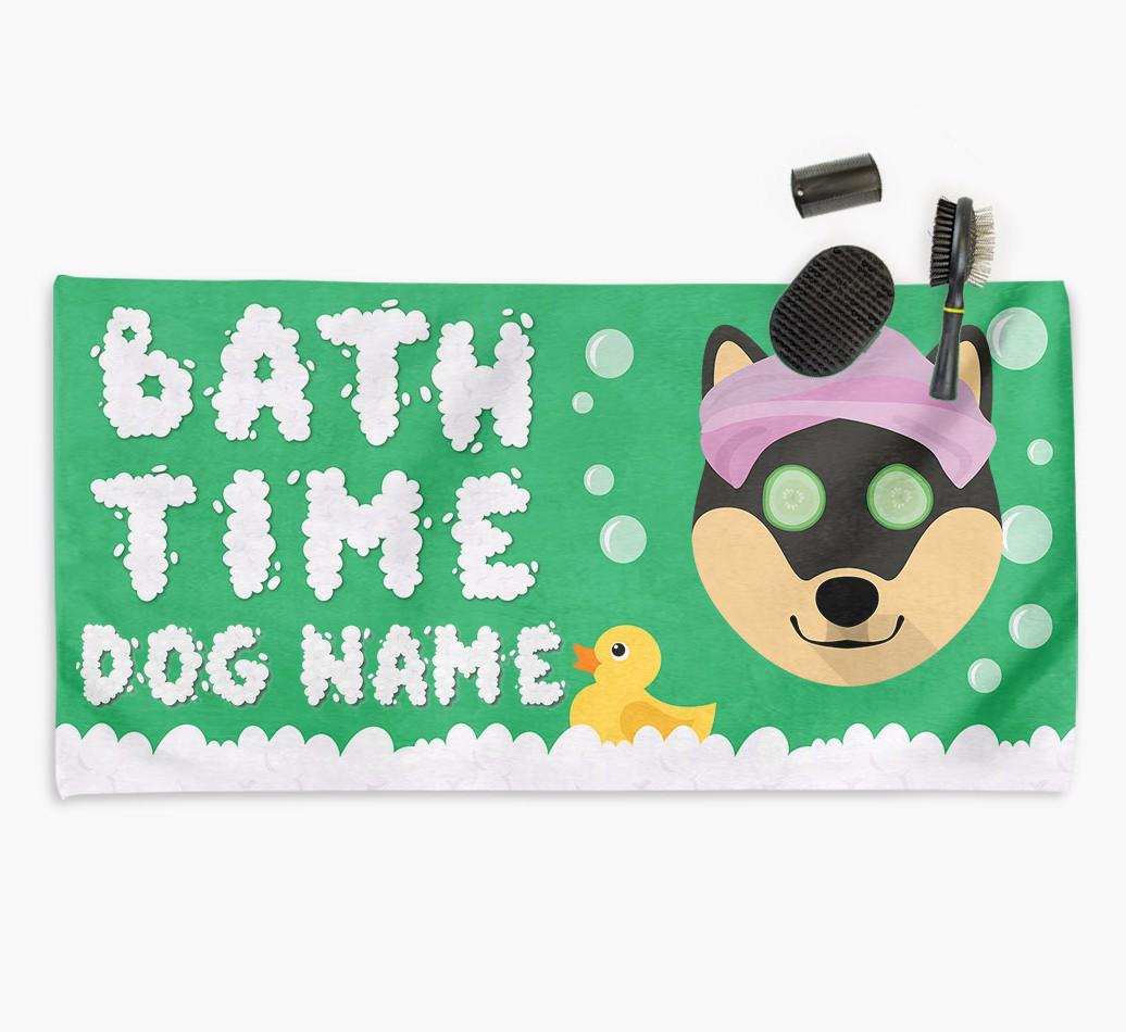 'Bubble Bath Time' Personalised Dog Towel for your {breedCommonName}