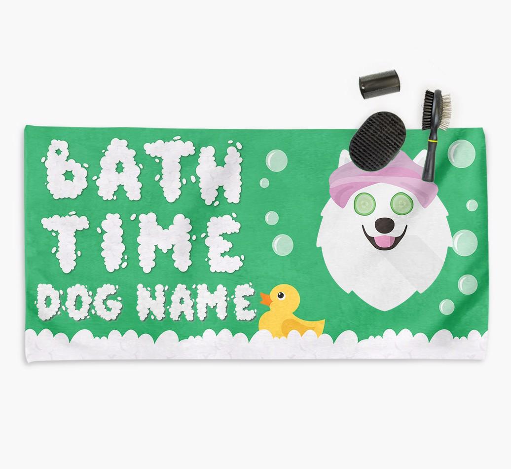 'Bubble Bath Time' Personalised Dog Towel for your {breedCommonName}