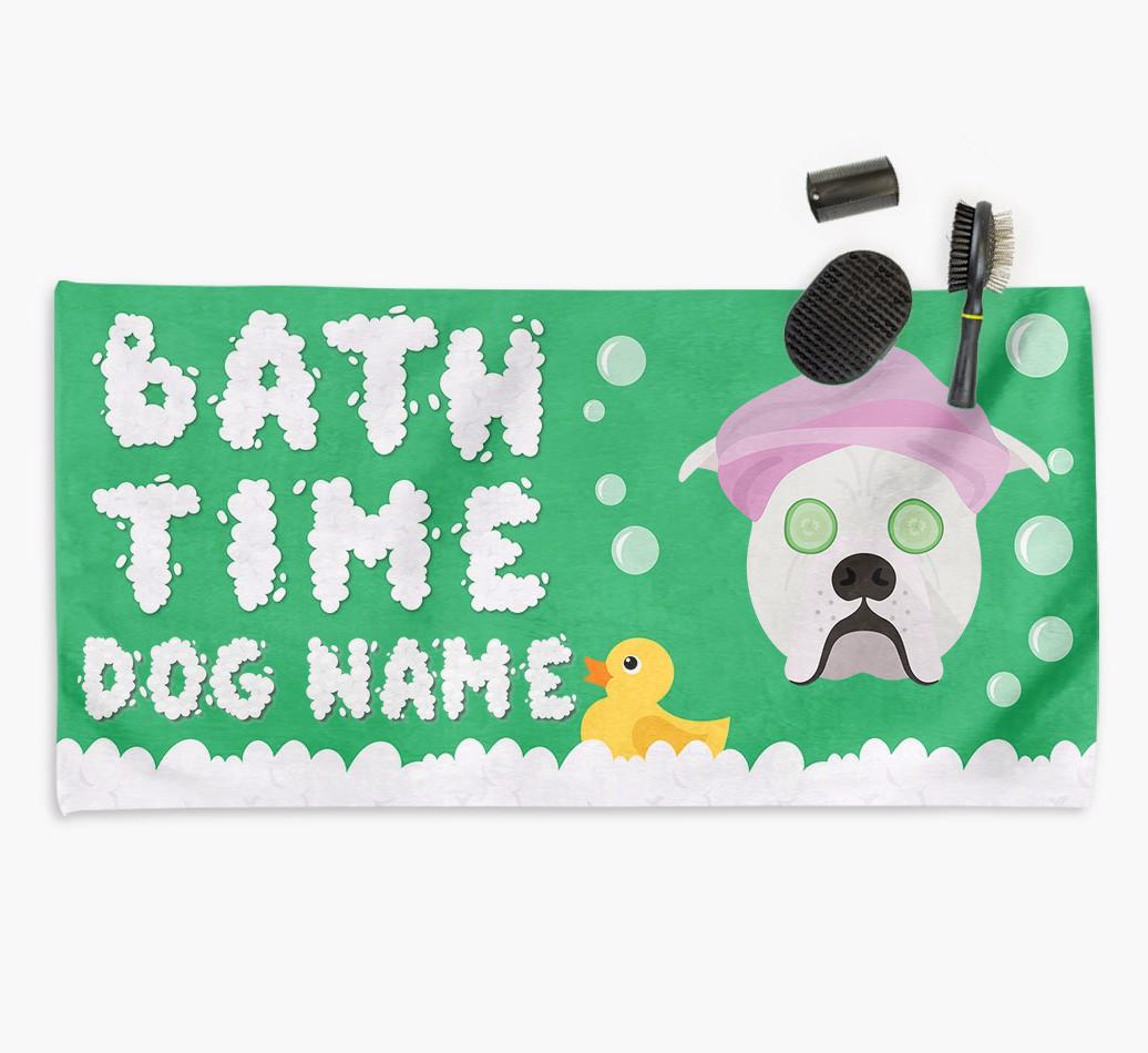 'Bubble Bath Time' Personalised Dog Towel for your {breedCommonName}