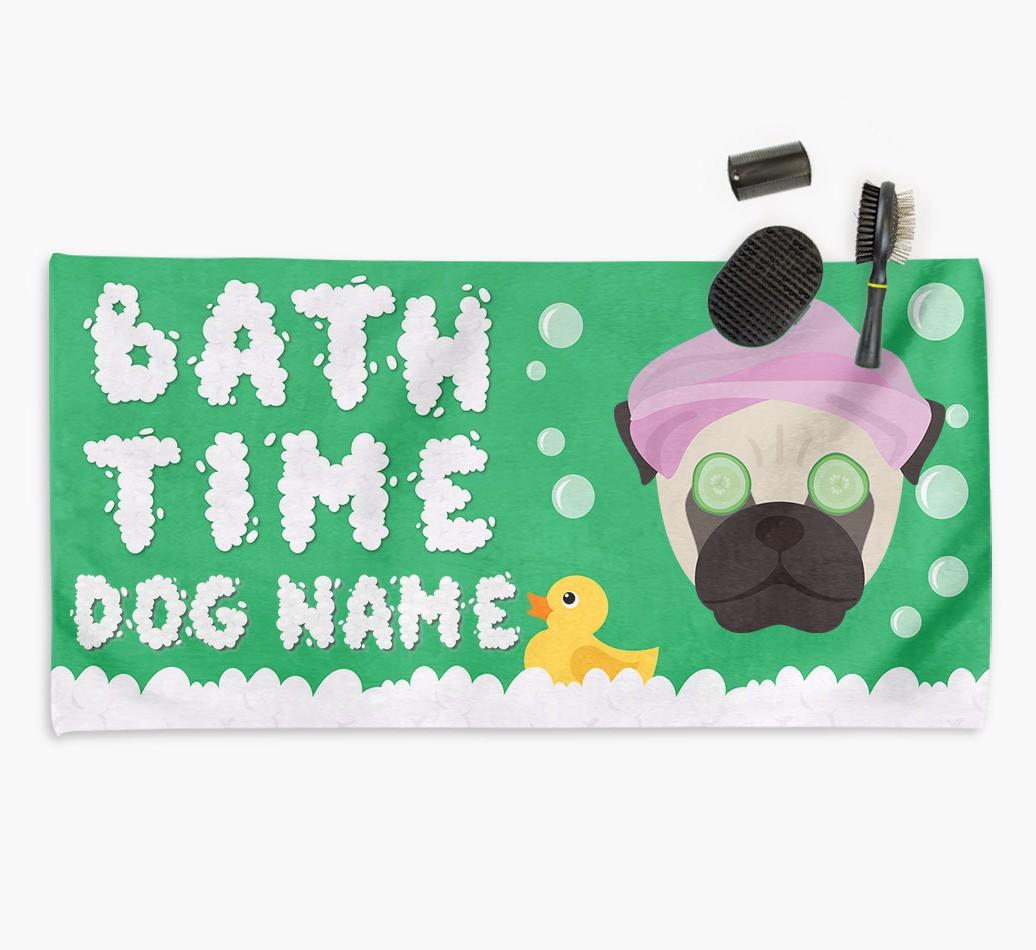 'Bubble Bath Time' Personalised Dog Towel for your {breedCommonName}