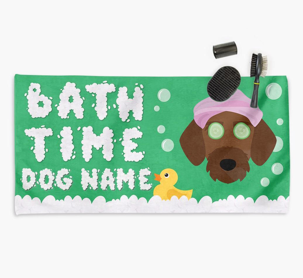 'Bubble Bath Time' Personalised Dog Towel for your {breedCommonName}