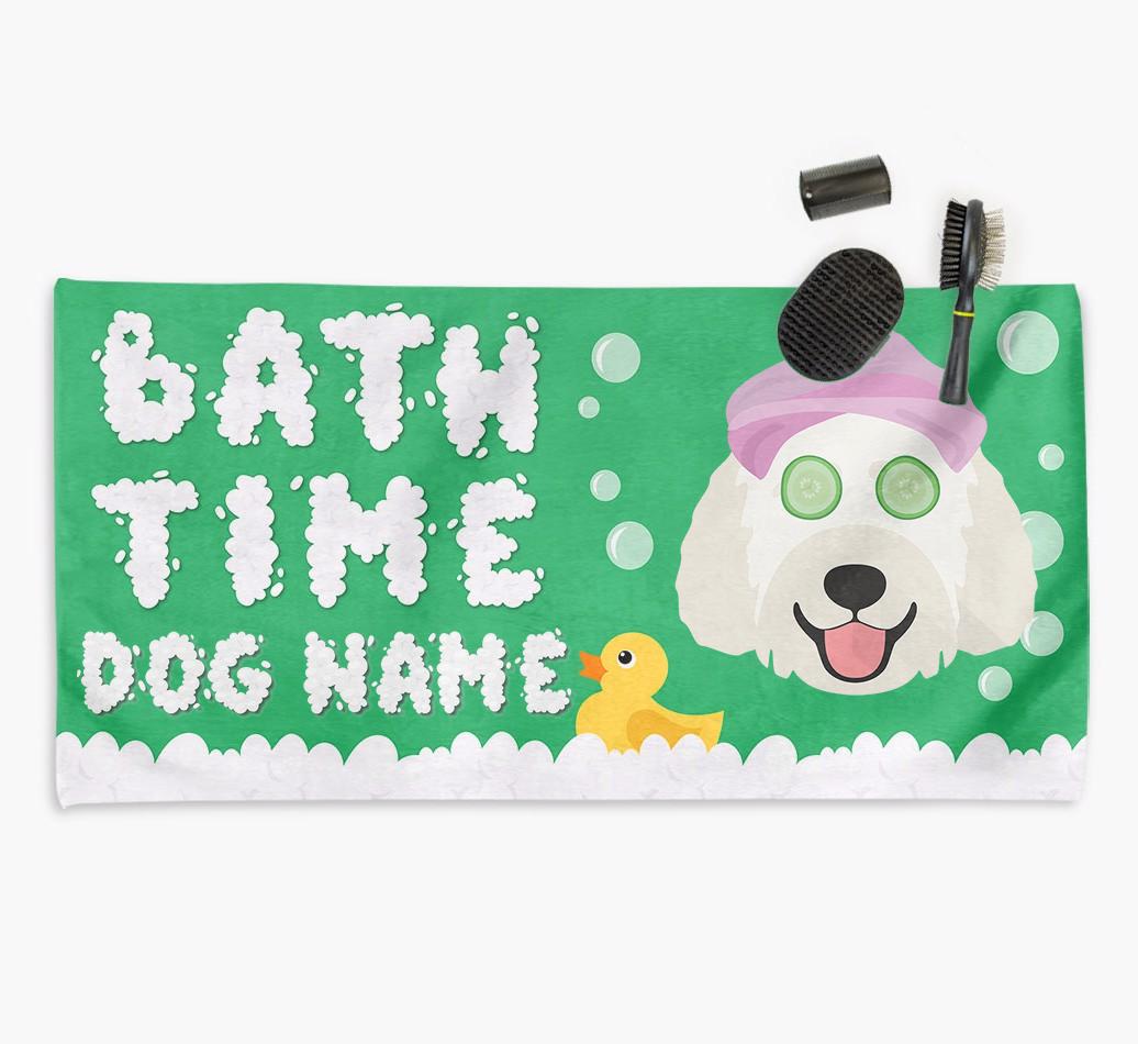 'Bubble Bath Time' Personalised Dog Towel for your {breedCommonName}