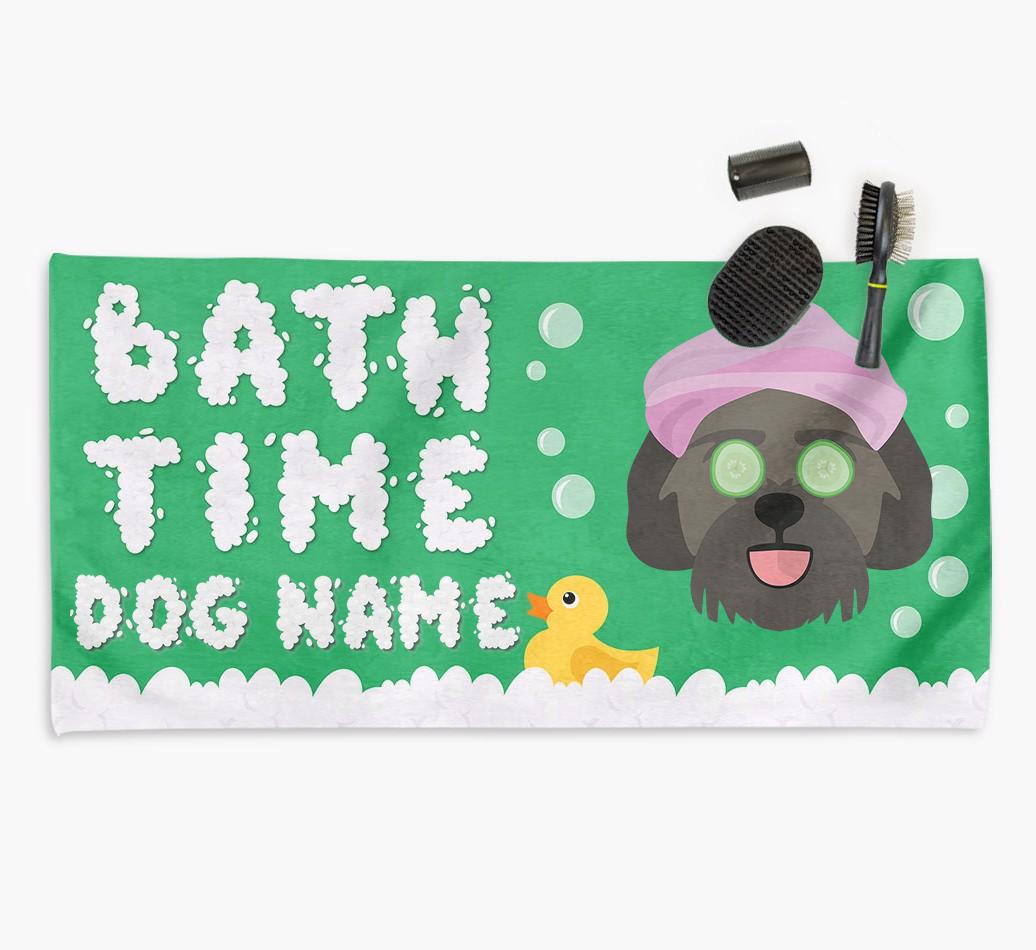 'Bubble Bath Time' Personalised Dog Towel for your {breedCommonName}