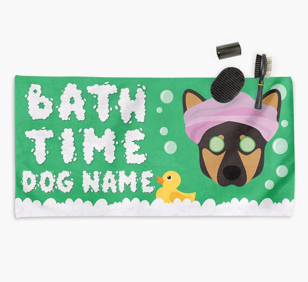 'Bubble Bath Time' Personalised Dog Towel for your {breedCommonName}