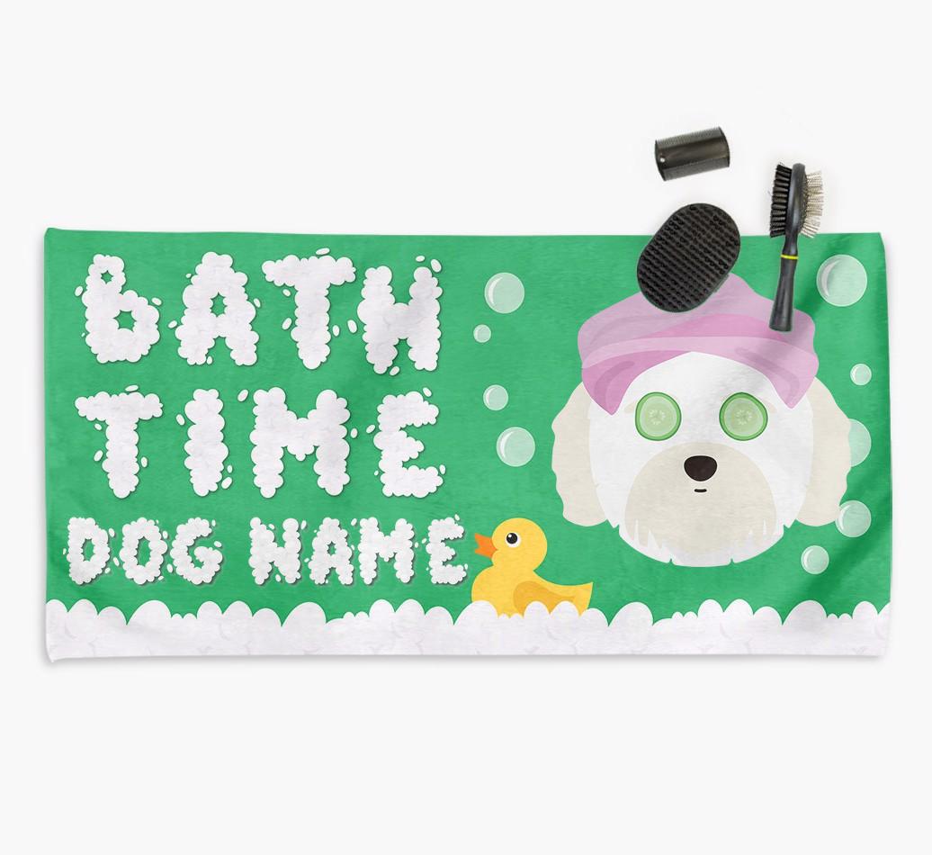 'Bubble Bath Time' Personalised Dog Towel for your {breedCommonName}