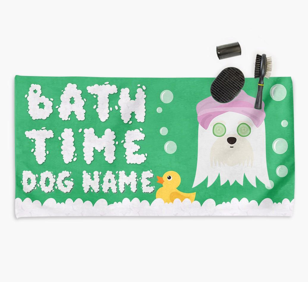 'Bubble Bath Time' Personalised Dog Towel for your {breedCommonName}