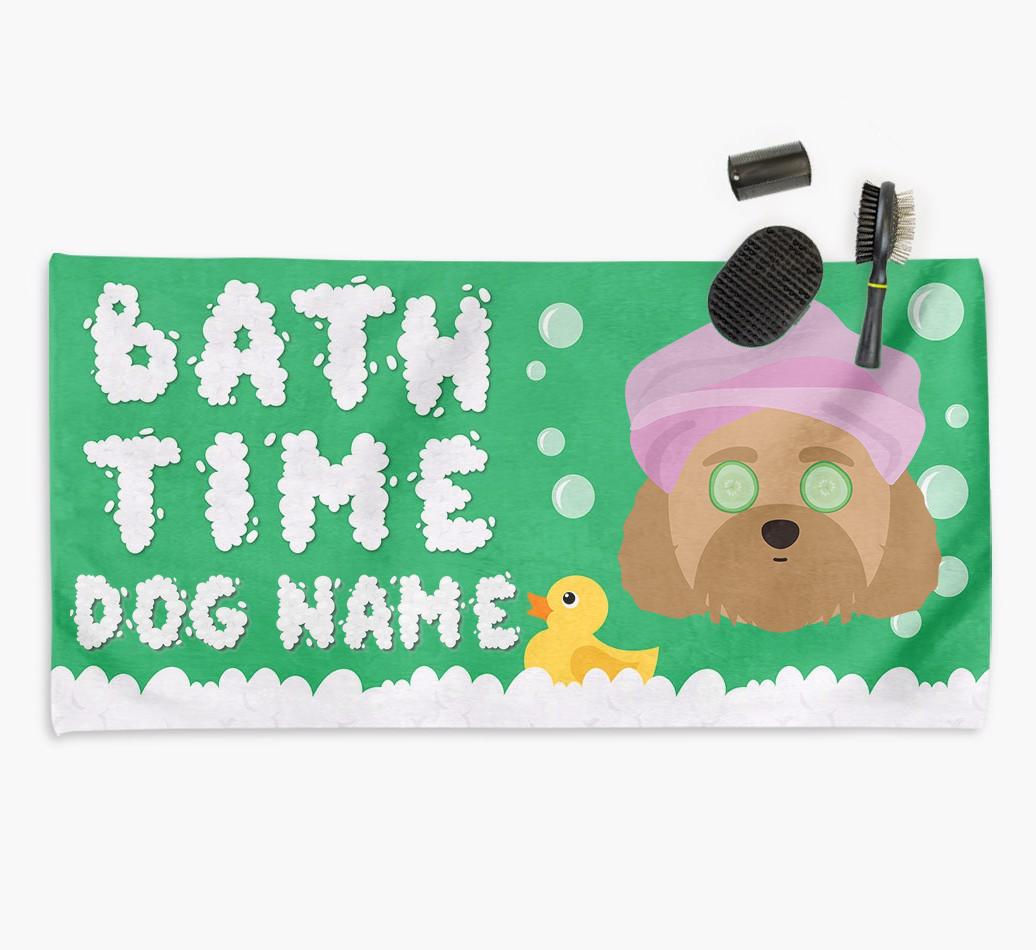 'Bubble Bath Time' Personalised Dog Towel for your {breedCommonName}