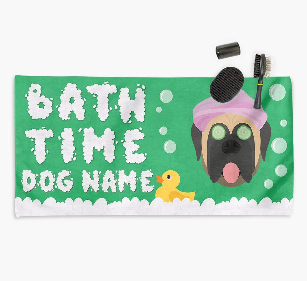 'Bubble Bath Time' Personalised Dog Towel for your {breedCommonName}