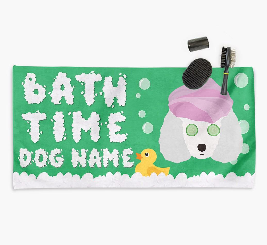 'Bubble Bath Time' Personalised Dog Towel for your {breedCommonName}