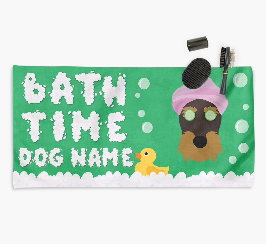 'Bubble Bath Time' Personalised Dog Towel for your {breedCommonName}