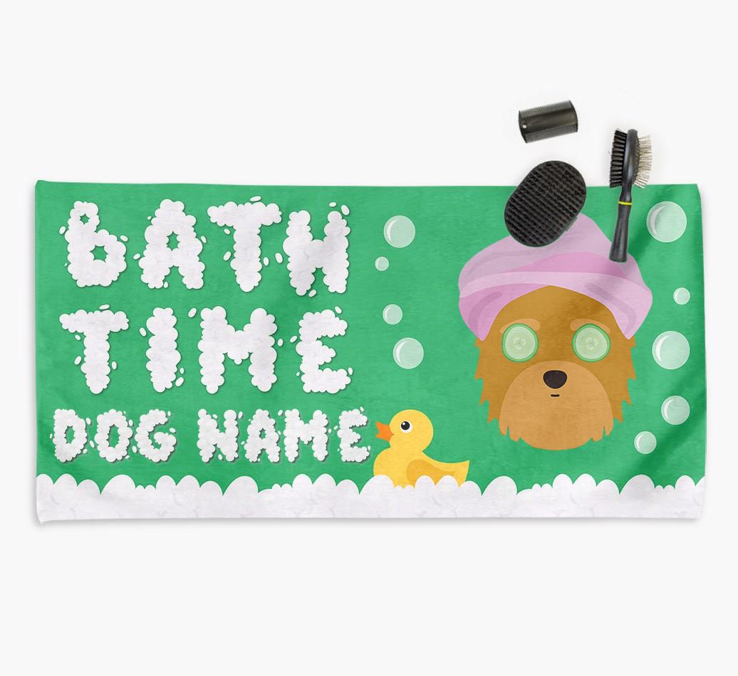'Bubble Bath Time' Personalised Dog Towel for your {breedCommonName}