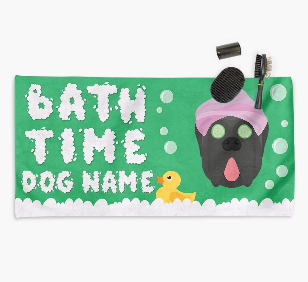 'Bubble Bath Time' Personalised Dog Towel for your {breedCommonName}