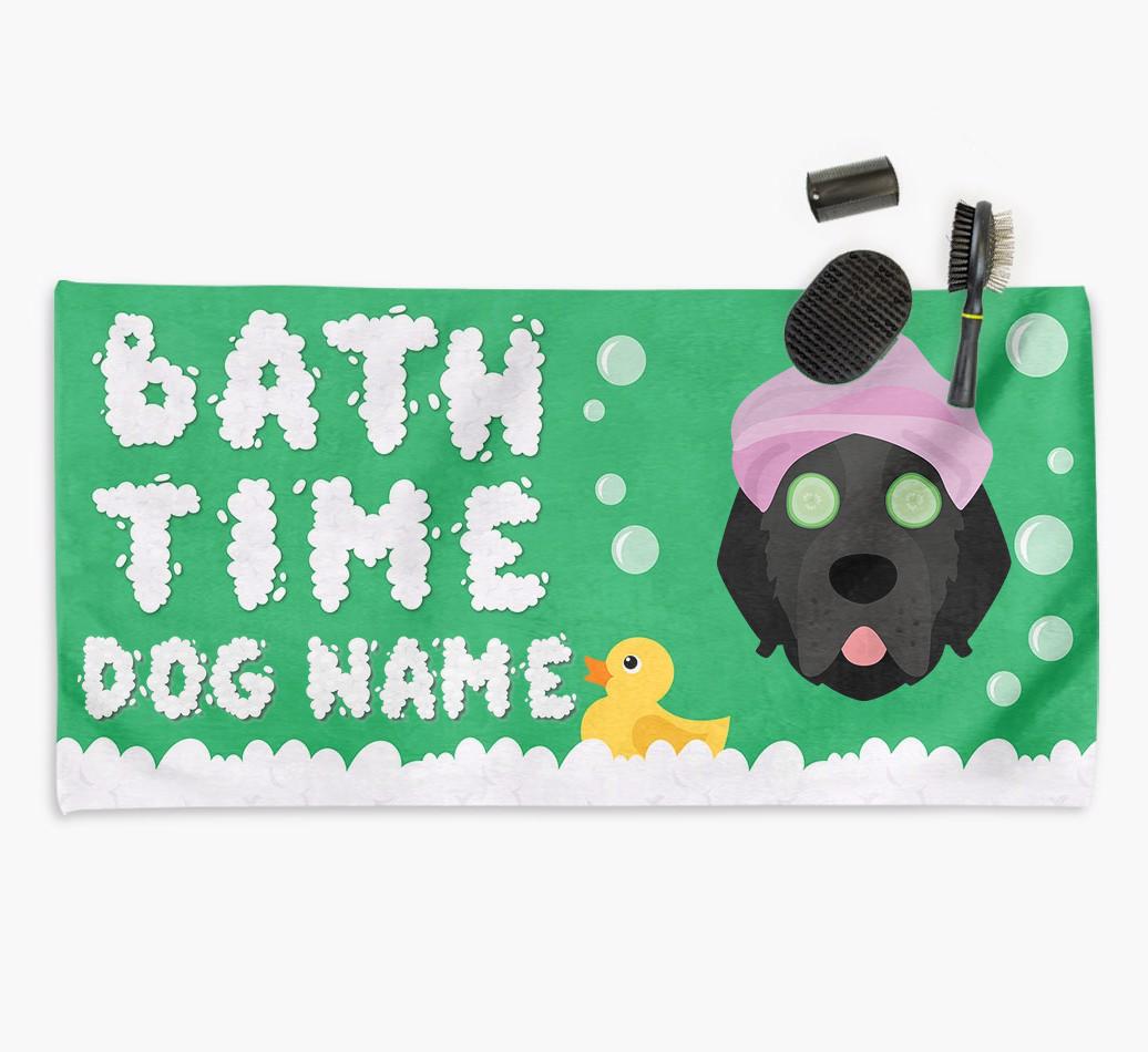 'Bubble Bath Time' Personalised Dog Towel for your {breedCommonName}