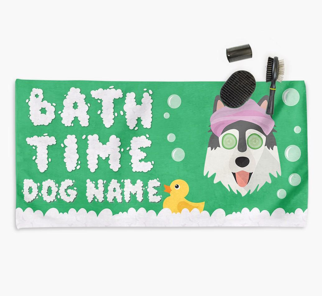 'Bubble Bath Time' Personalised Dog Towel for your {breedCommonName}