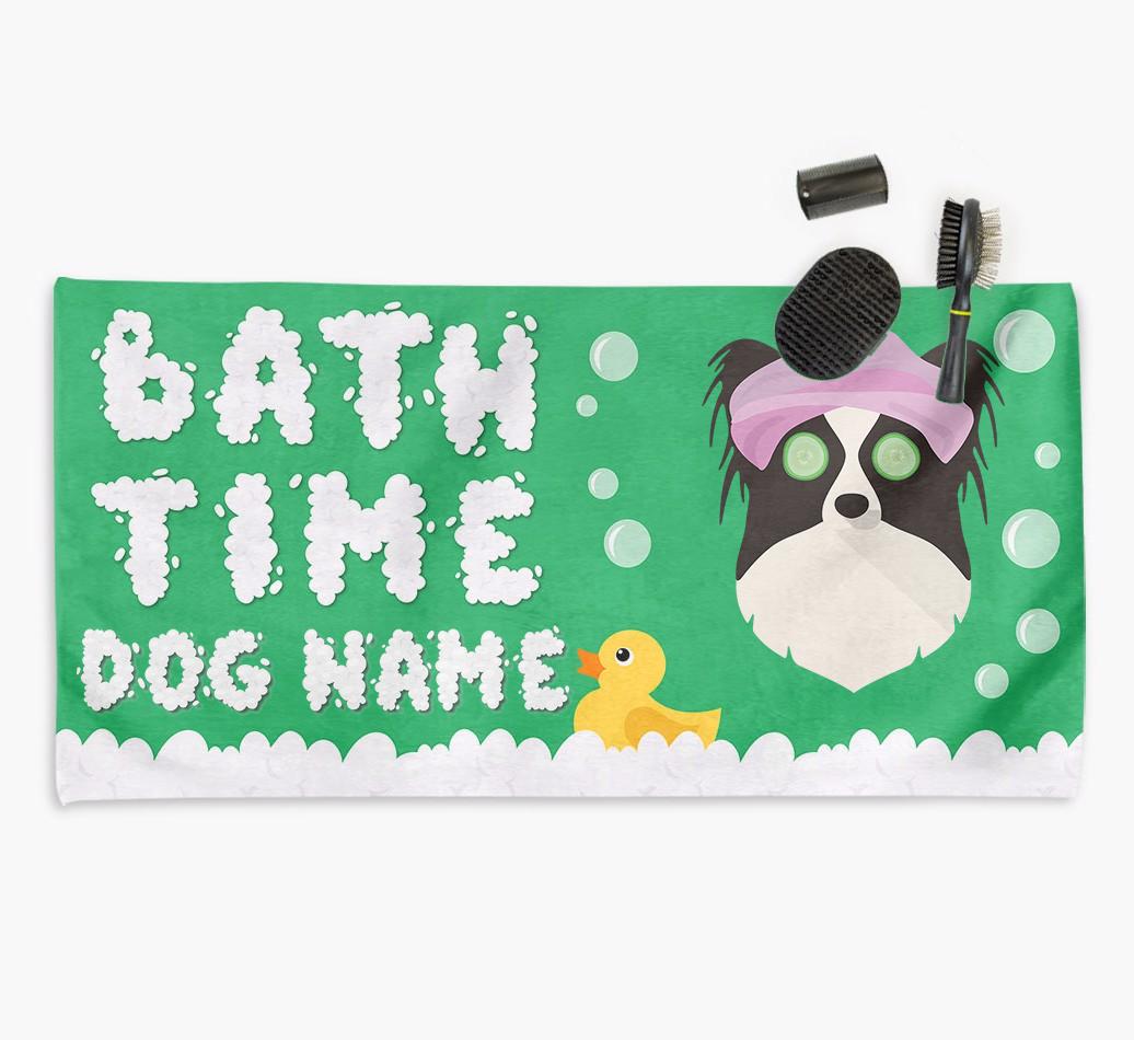 'Bubble Bath Time' Personalised Dog Towel for your {breedCommonName}