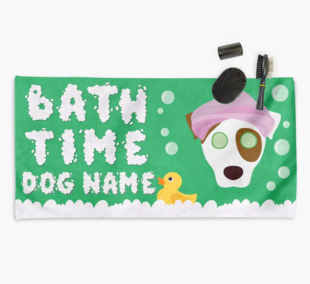 'Bubble Bath Time' Personalised Dog Towel for your {breedCommonName}