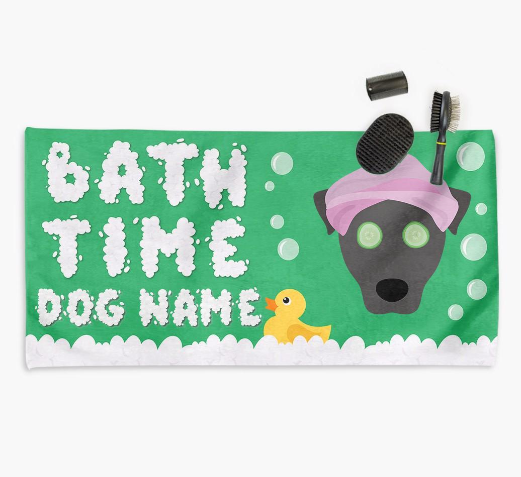 'Bubble Bath Time' Personalised Dog Towel for your {breedCommonName}