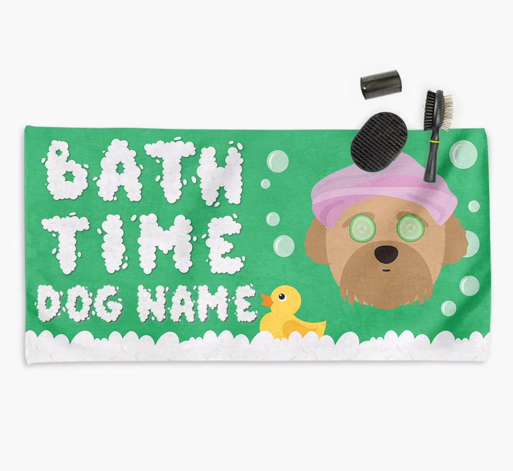 'Bubble Bath Time' Personalised Dog Towel for your {breedCommonName}
